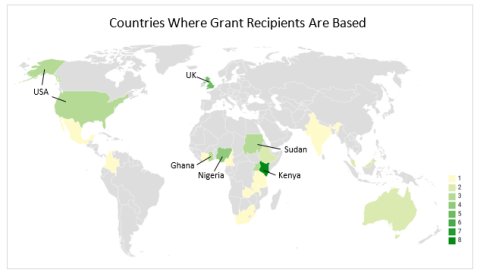 Map image of where grant recipients are based