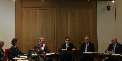 The launch of the ASCEND programme: Left to right, Sir Roy Anderson (Imperial College London), Kate Hargreaves (Crown Agents), Philip Davies (Abt Britain), Jeremy Lefroy MP, Andrew Murrison MP, Simon Bush (Sightsavers)