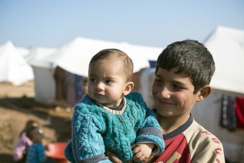 Syrian refugees in a refugee camp