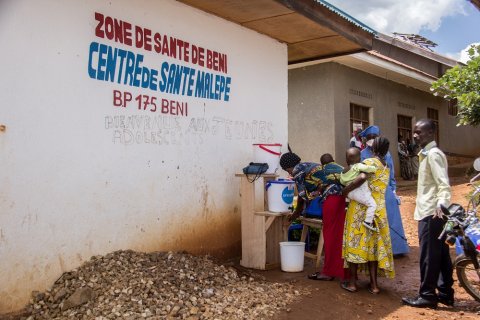 Beni, North Kivu, DR Congo. Mercy Corps supports the Malepe Health Center with handwashing stations, hygiene and water and sanitation support