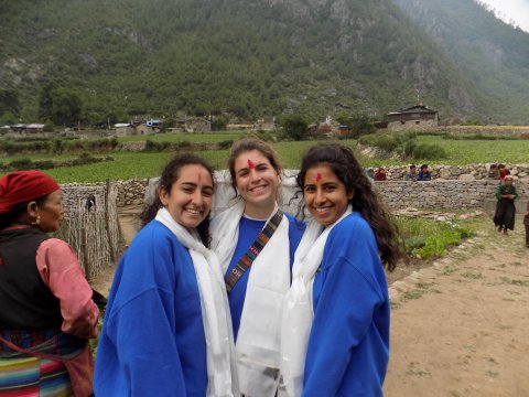 Natania Varshney with fellow Imperial College London students in Nepal.