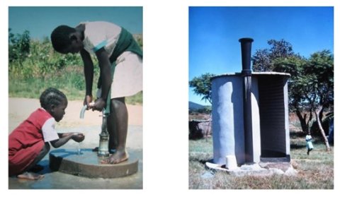 Shallow well hand pump (Blair Pump) for family use, and Ventilated Improved Pit (VIP) latrine – Blair Research Laboratory, Zimbabwe
